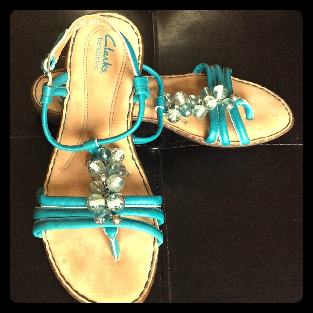 Turquoise Clark’s bendables sandals. Size 8,5 M